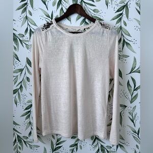 Naf Naf Paris Lace Back Sweater. Cream. Medium.